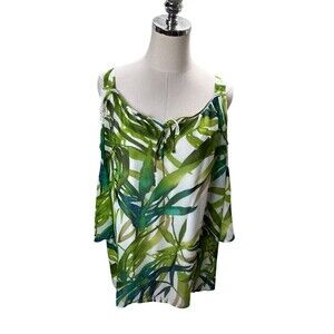 Chico's 2 Top Women's Size 12 Green Tropical Sleeveless Blouse Shirt